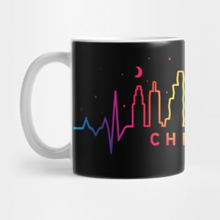 Chicago Pride City Skyline EKG Heartbeat Rainbow Night Mug